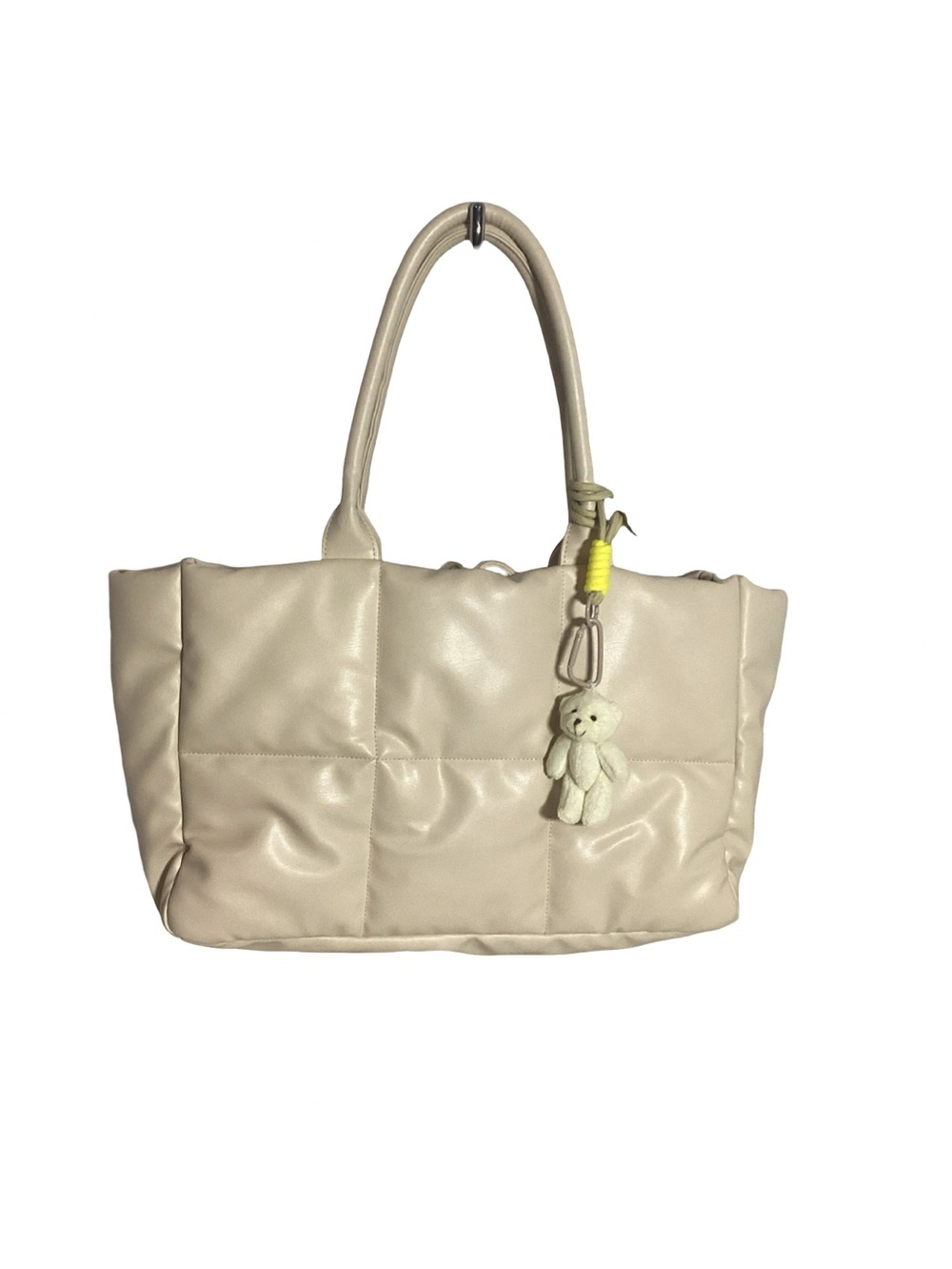 Ulta Beauty Large Beige Quilted Puffer Shoulder Tote Bag with Tie Closure EUC